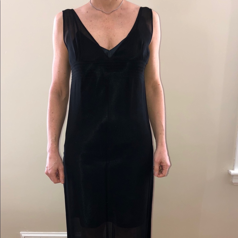 Argentine Designer, Plunge Neck Sheer Black Gown